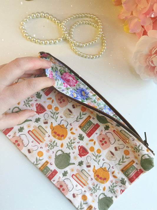 Cottage Core Tea Party - Travel Makeup/Pencil Bag